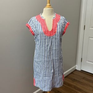 Boden Blue and White Stripe Coverup with Pink Embroidery Sz 10L